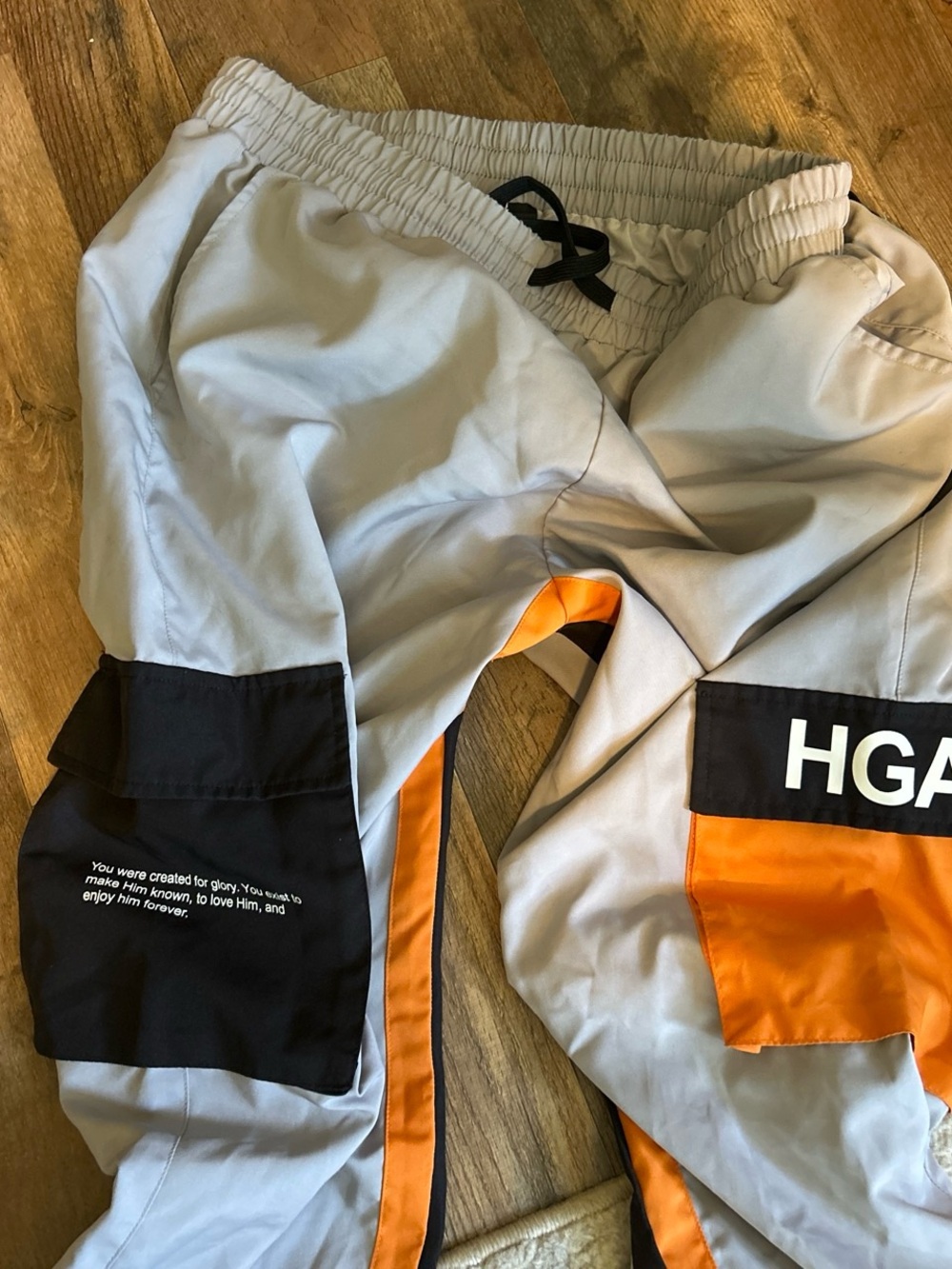 Gray & Orange Cargo Joggers with Black Accents. HGA clothing - Native Supply.